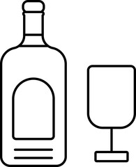 Linear Style Wine Bottle And Glass Icon Or Symbol.