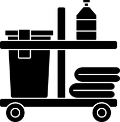Janitor Or Cleaning Cart Icon In B&W Color.