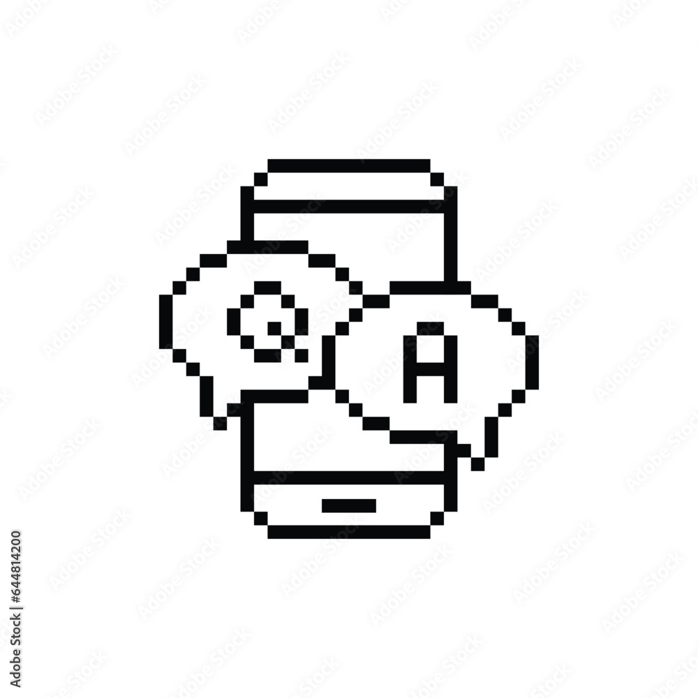 Poster qa q a icon with smartphone 8 bit, pixel art faq sign ask answer icon icon for game logo.