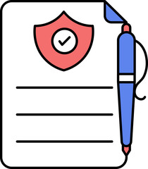 Check Security Or Insurance Paper With Pen Icon In Red And Blue Color.
