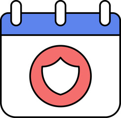 Shield Symbol On Calendar Icon in Blue And Red Color.
