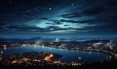 Fototapeta premium Urban landscape, night city view from above.