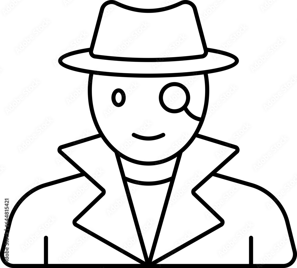 Wall mural detective man icon in black outline.