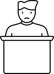 Speaker Man In Mic Podium Icon In Black Stroke.