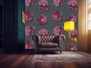 casual armchair with a rosehip wallpaper