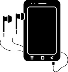 Smartphone with Earphone Icon in Glyph Style.