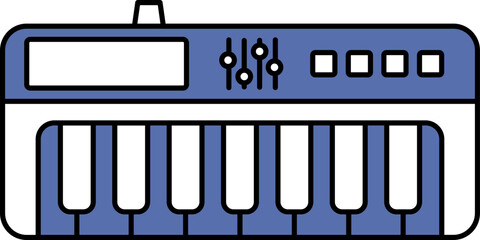 Flat Style Of Piano Keyboard Icon In Blue And White Color.