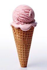 A pink ice cream in a waffle cone. Fictional image.
