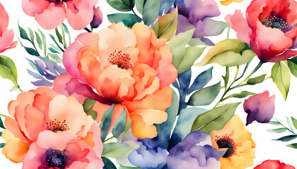カラフルな花束の水彩イラスト(背景透過)アルファチャンネル付png 招待状、挨拶状、ウェディング カード