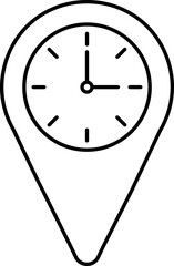 Line Art Clock In Map Pin Icon Or Symbol.