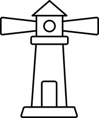 Black Outline Lighthouse Icon Or Symbol.