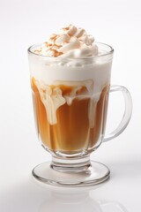 A cup of coffee with whipped cream on top. Fictional image.