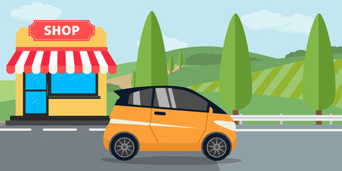 Ufficio postale su strada della città e camion merci caricamento o consegna scatole pacchi illustrazione cartone animato piatto ufficio postale costruzione e consegna auto, trasporto o mag © maximilian