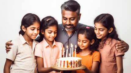 Obraz premium Birthday joy shared by father and kids. Generative AI