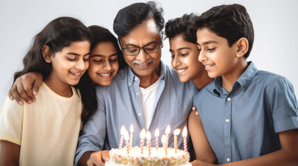 Kids join dad for birthday cake. Generative AI