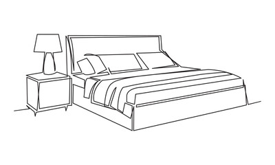 Continuous one line drawing of bedroom. Vector illustration