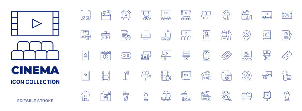 Cinema icon collection. Thin line icon. Editable stroke. Editable stroke. Cinema icons for web and mobile app.