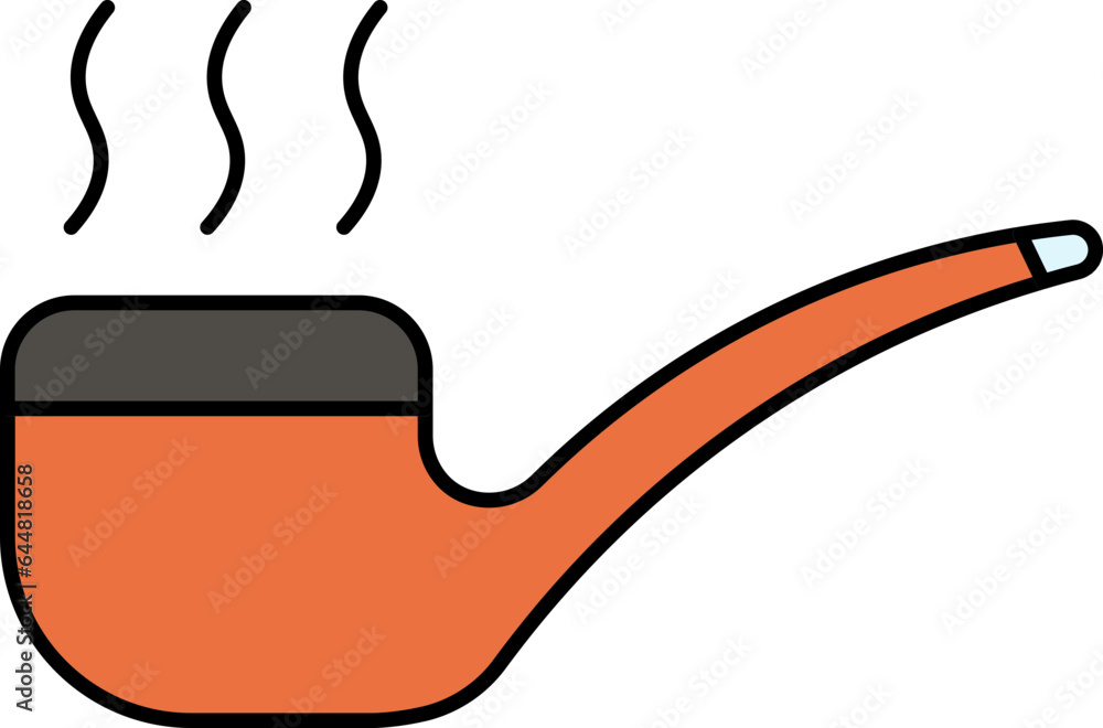 Sticker smoking pipe icon in orange and gray color.