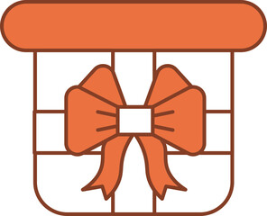 Gift Box Icon In Orange And White Color.