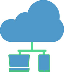 Cloud Connected Smart Device Icon In Blue And Green Color.