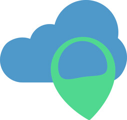 Cloud With Map Pin Icon In Blue And Green Color.