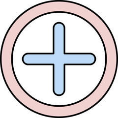 Illustration Of Plus Icon In Pink And Blue Color.