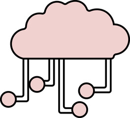 Isolated Cloud Computing Icon In Pink And White Color.
