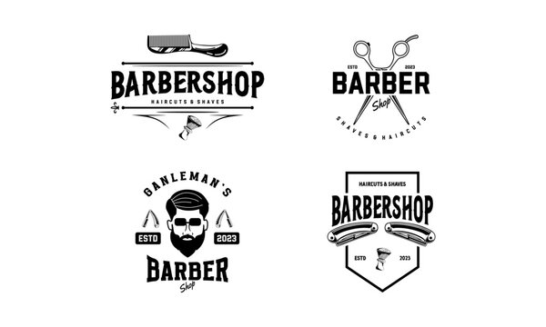 Set of Vintage Barbershop Logo Vector Template