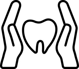 Obraz premium Hands Protecting Tooth Icon In Thin Line Art.