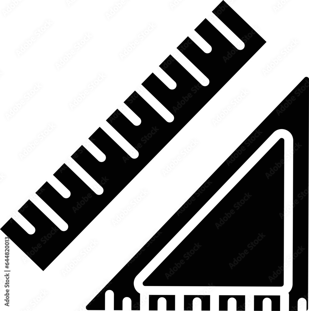 Poster triangle ruler icon in b&w color.