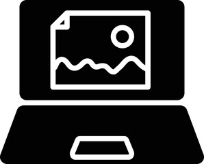 B&W Graphic Designing Or Gallery In Laptop Icon.