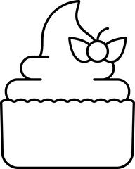 Berry Decorated Cupcake Icon in Line Art.