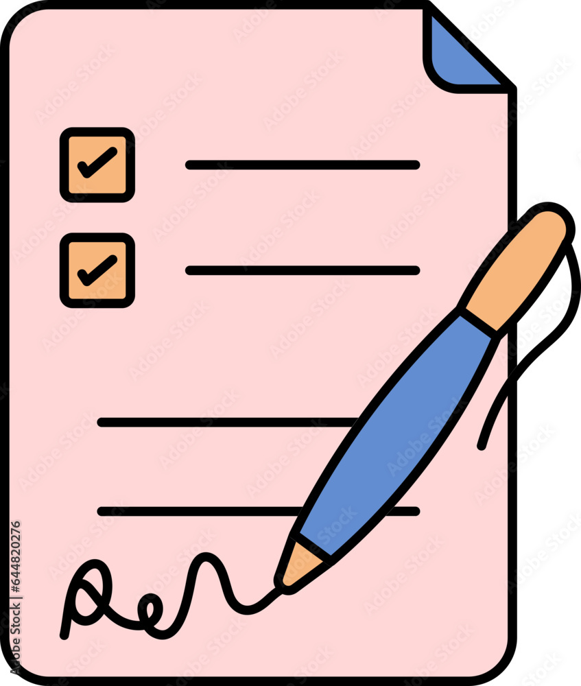 Poster check document paper with signature colorful icon.