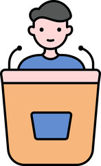 Young Man In Mic Podium Colorful Icon.