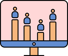 Human Place Bar Graph In Monitor Colorful Icon.