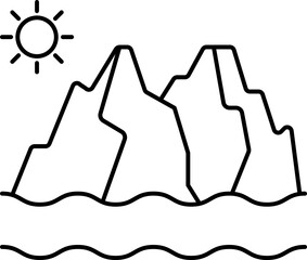 Glacier Disaster Icon In Black Line Art.