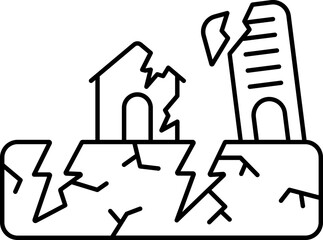 Earthquake Icon In Black Line Art.