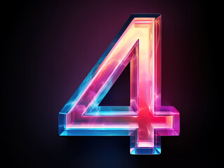 3d render, number four, the best digital symbol, pink blue gradient neon light. Generative Ai