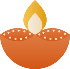 Burning Diya(Oil Lamp) Flat Icon In Brown And Yellow.