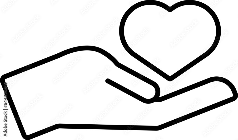 Canvas Prints hand holding heart icon in black line art.