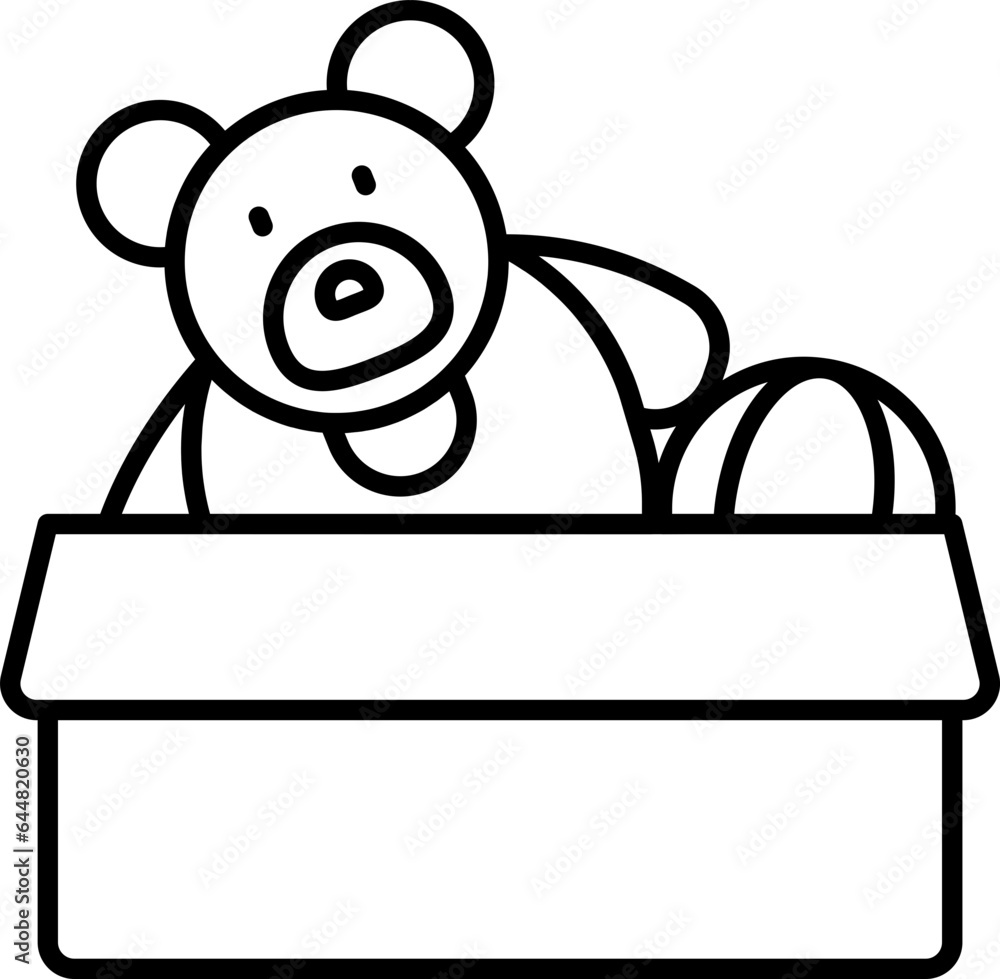 Poster open toy box icon in black line art.