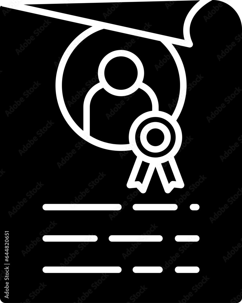 Poster user certificate icon in b&w color.