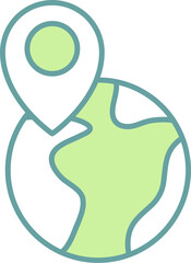 Green And White Color Map Pin With Globe Icon In Flat Style.