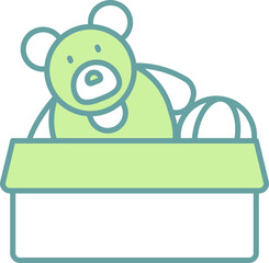 Open Toy Box Icon In Green And White Color.