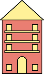 House Building Icon In Red And Yellow Color.