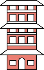 Building Icon In Red And White Color.