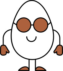Cartoon Egg Wearing Sunglasses Icon In Brown And White Color.