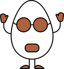 Cartoon Shocked Egg Wear Goggles Icon In Brown And White Color.