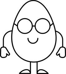 Stroke Style Cartoon Egg Wearing Sunglasses Icon.