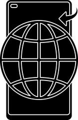 Smartphone With Global Icon In B&W Color.